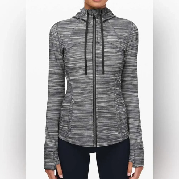 Lululemon Hooded Define Jacket Nulu Heathered Black & White Size 8 - Picture 1 of 9